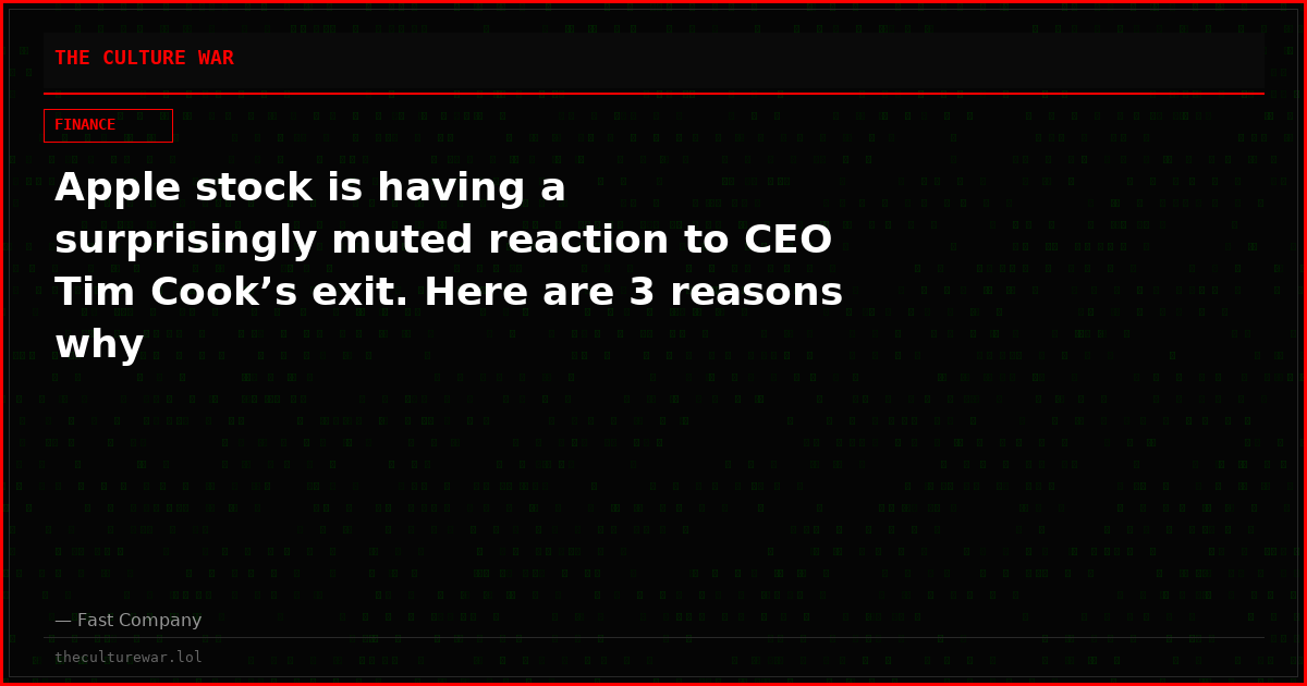 Apple stock is having a surprisingly muted reaction to CEO Tim Cook’s exit. Here are 3 reasons why