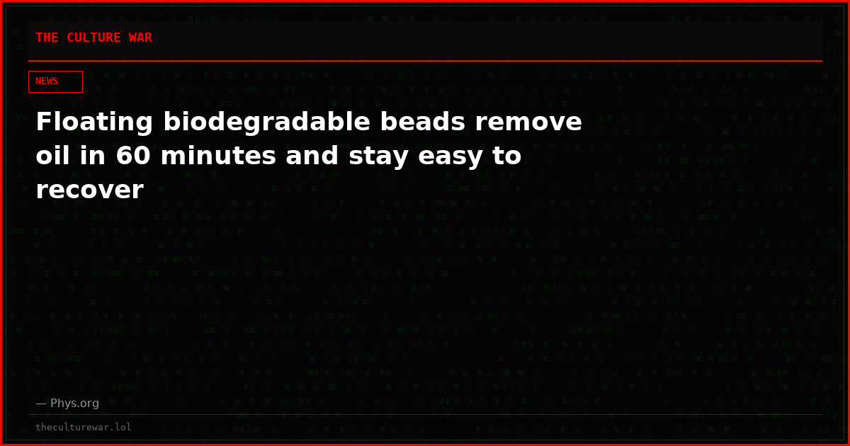 Floating biodegradable beads remove oil in 60 minutes and stay easy to recover