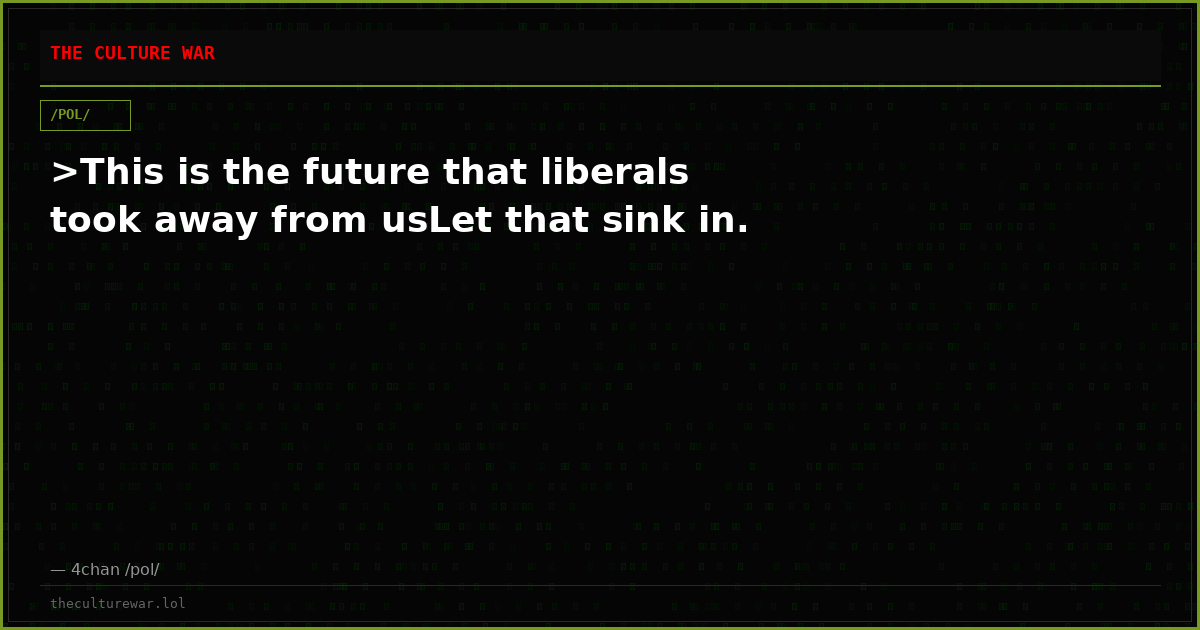 >This is the future that liberals took away from usLet that sink in.