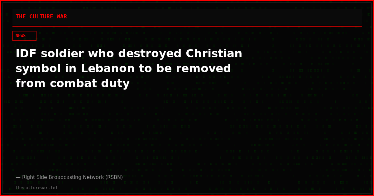 IDF soldier who destroyed Christian symbol in Lebanon to be removed from combat duty
