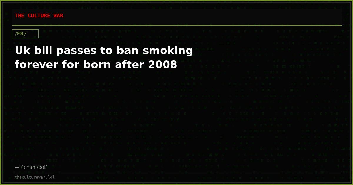 Uk bill passes to ban smoking forever for born after 2008