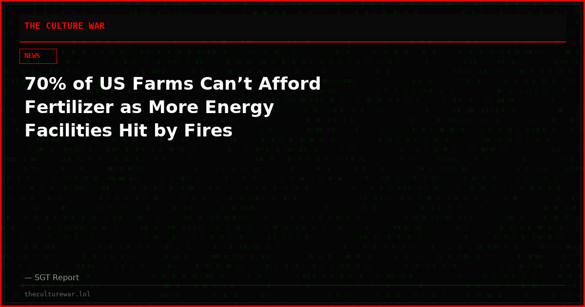 70% of US Farms Can’t Afford Fertilizer as More Energy Facilities Hit by Fires