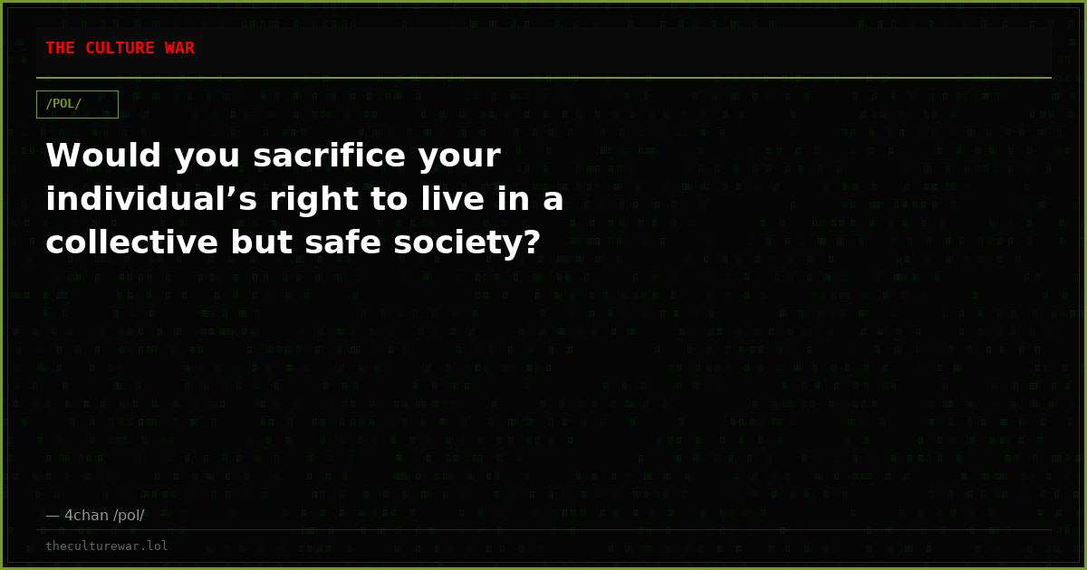 Would you sacrifice your individual’s right to live in a collective but safe society?