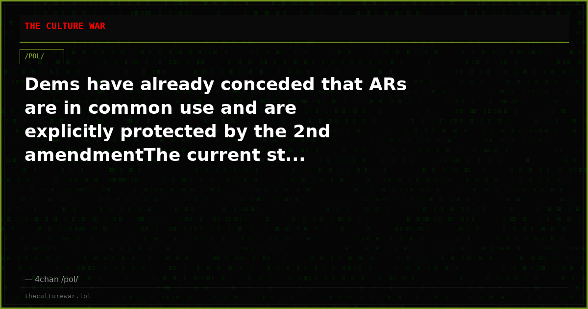 Dems have already conceded that ARs are in common use and are explicitly protected by the 2nd amendmentThe current st...