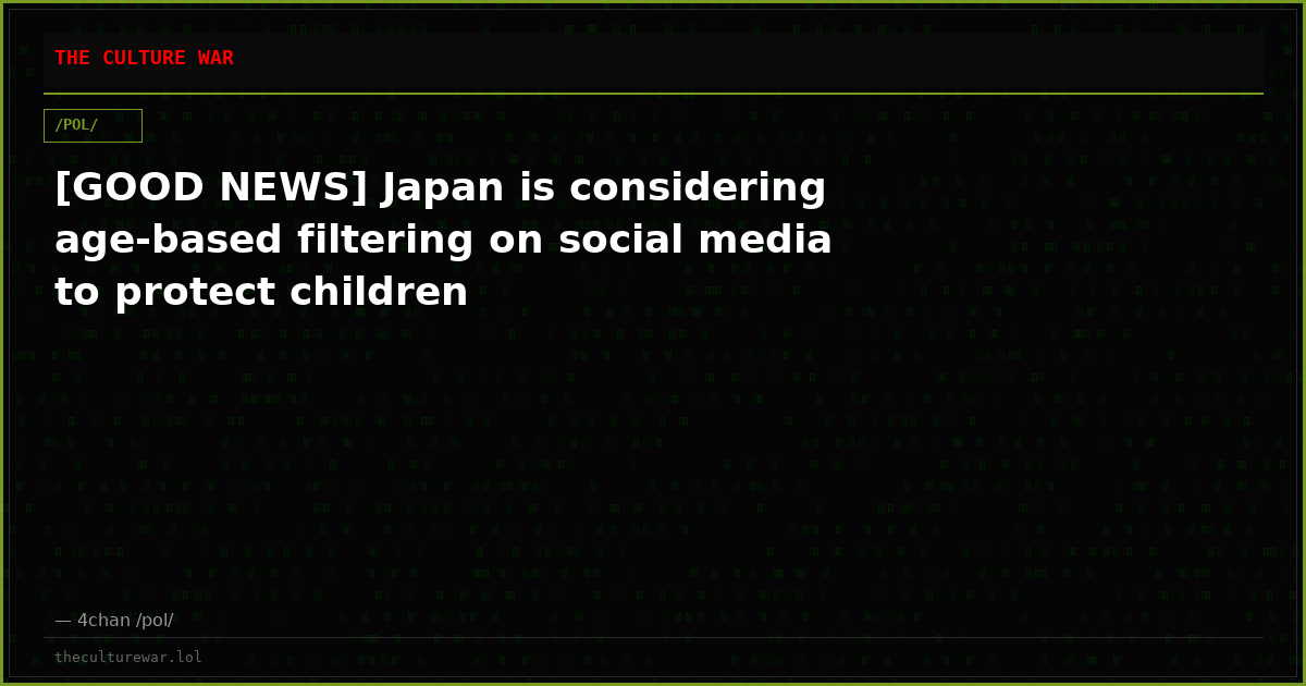 [GOOD NEWS] Japan is considering age-based filtering on social media to protect children