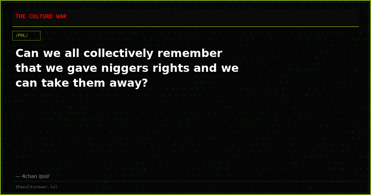 Can we all collectively remember that we gave niggers rights and we can take them away?