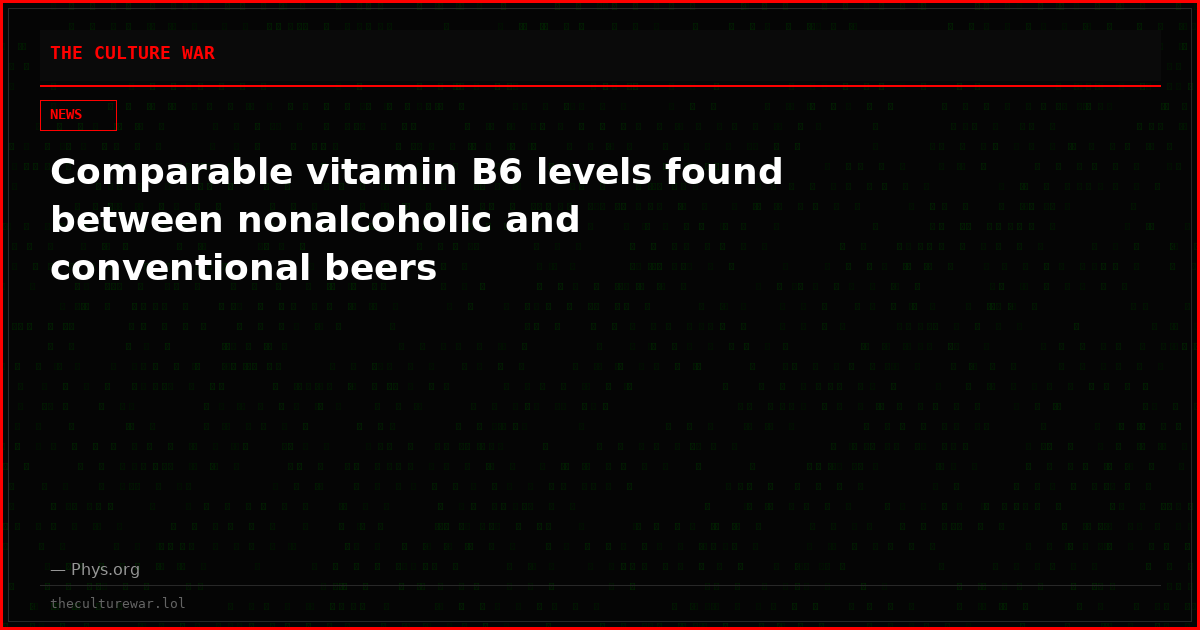 Comparable vitamin B6 levels found between nonalcoholic and conventional beers