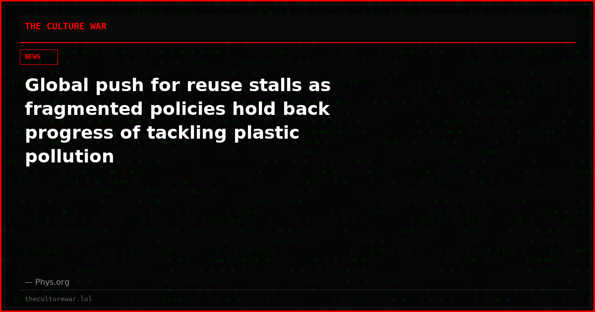 Global push for reuse stalls as fragmented policies hold back progress of tackling plastic pollution