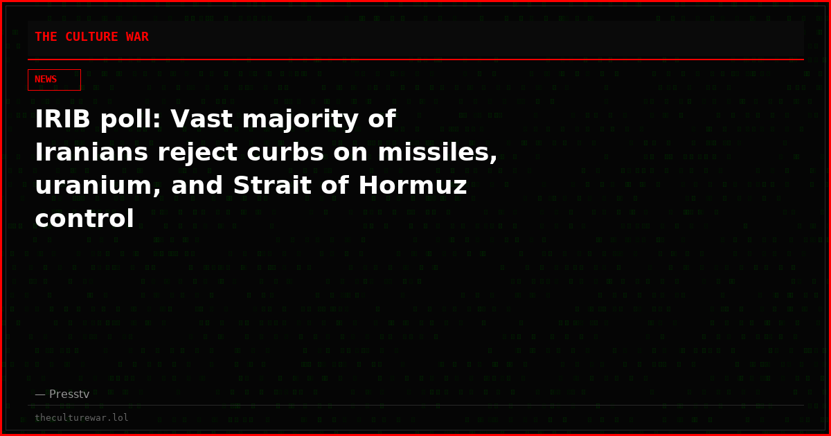 IRIB poll: Vast majority of Iranians reject curbs on missiles, uranium, and Strait of Hormuz control