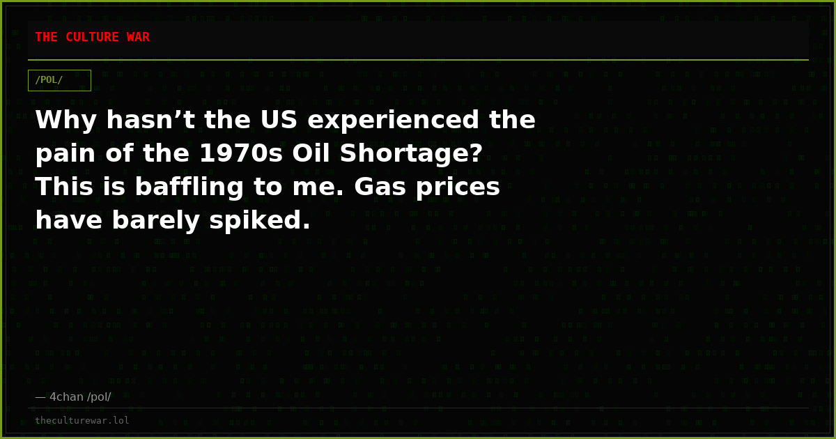 Why hasn’t the US experienced the pain of the 1970s Oil Shortage? This is baffling to me. Gas prices have barely spiked.
