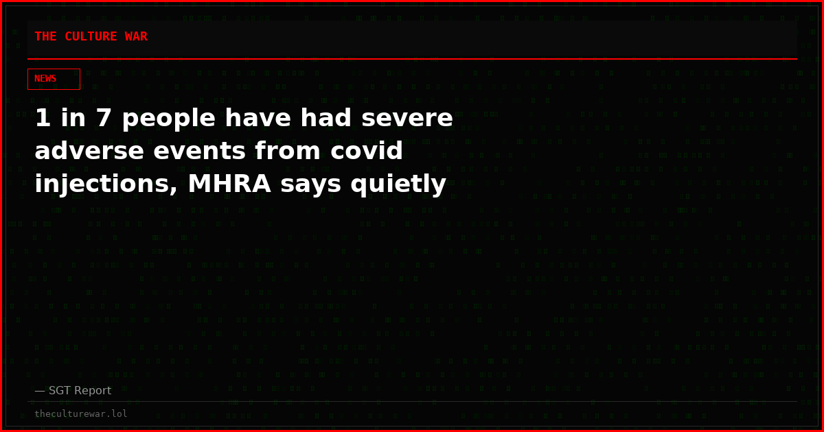 1 in 7 people have had severe adverse events from covid injections, MHRA says quietly