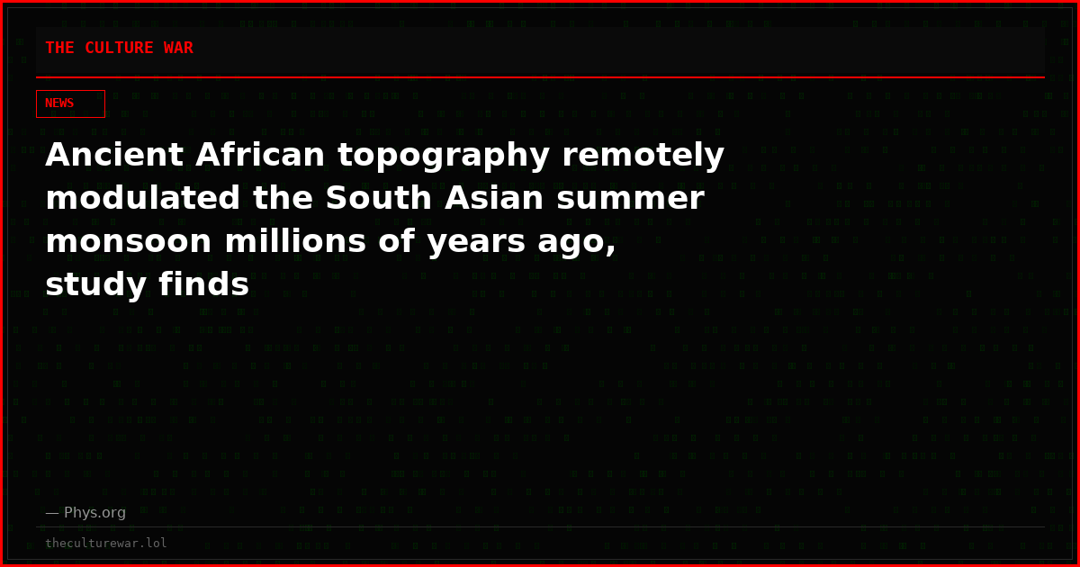 Ancient African topography remotely modulated the South Asian summer monsoon millions of years ago, study finds