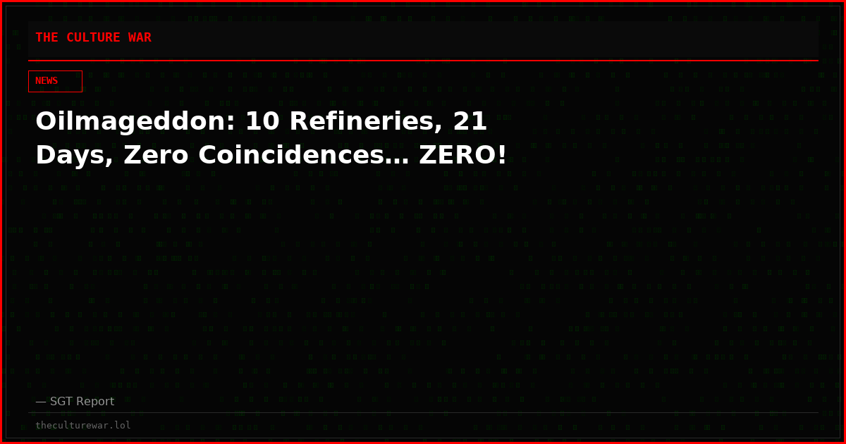 Oilmageddon: 10 Refineries, 21 Days, Zero Coincidences… ZERO!