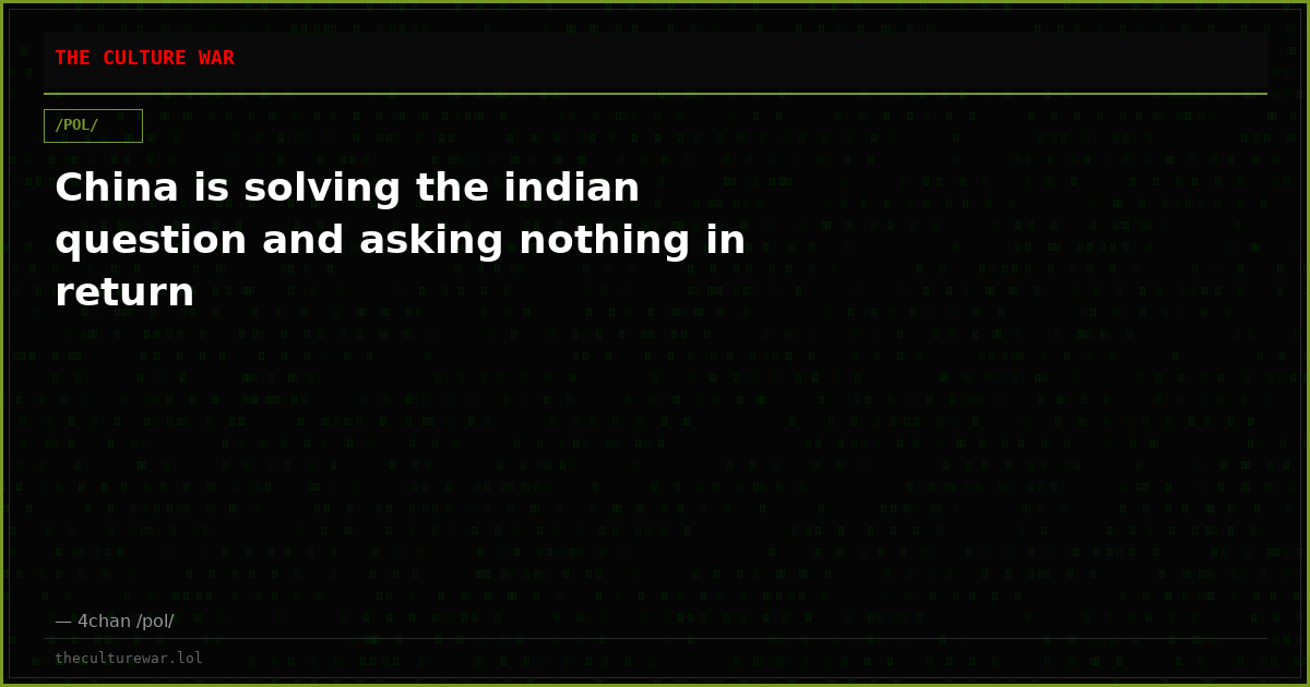 China is solving the indian question and asking nothing in return