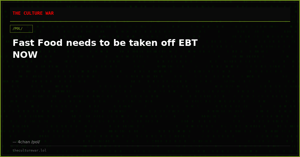 Fast Food needs to be taken off EBT NOW