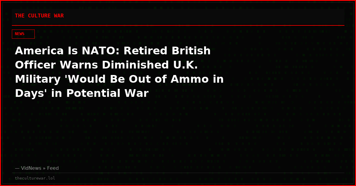 America Is NATO: Retired British Officer Warns Diminished U.K. Military 'Would Be Out of Ammo in Days' in Potential War