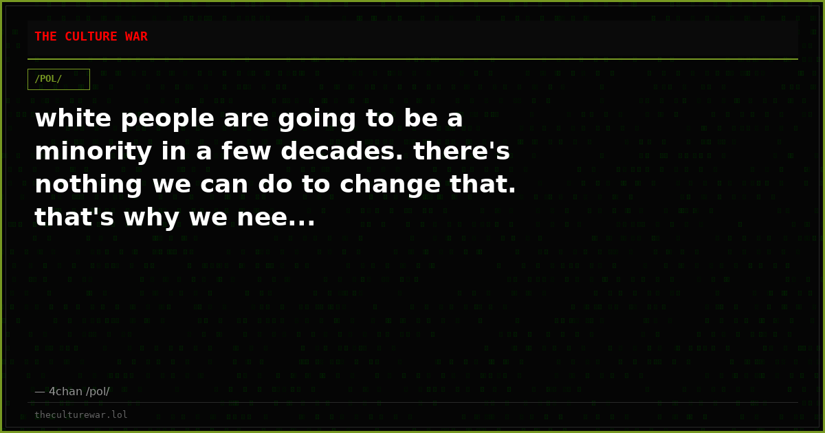 white people are going to be a minority in a few decades. there's nothing we can do to change that. that's why we nee...
