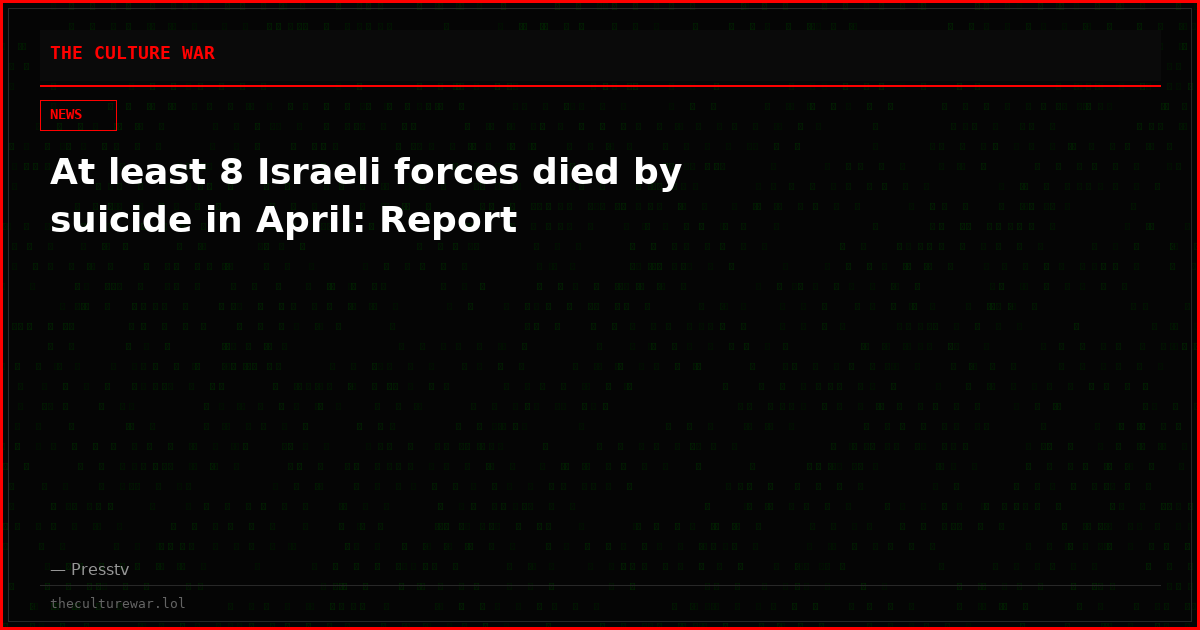 At least 8 Israeli forces died by suicide in April: Report
