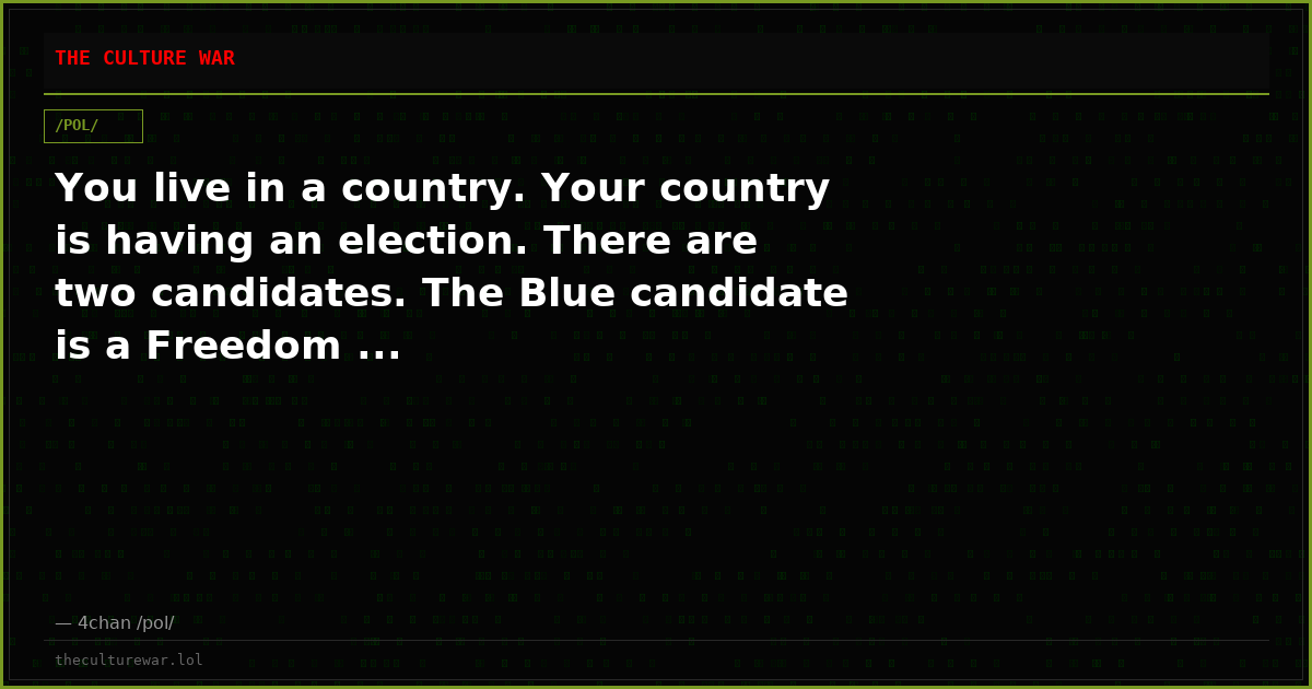 You live in a country. Your country is having an election. There are two candidates. The Blue candidate is a Freedom ...