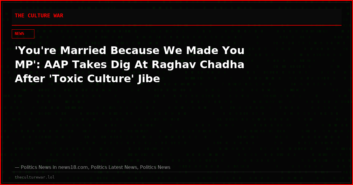 'You're Married Because We Made You MP': AAP Takes Dig At Raghav Chadha After 'Toxic Culture' Jibe