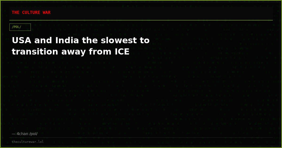 USA and India the slowest to transition away from ICE