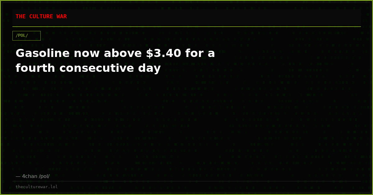 Gasoline now above $3.40 for a fourth consecutive day