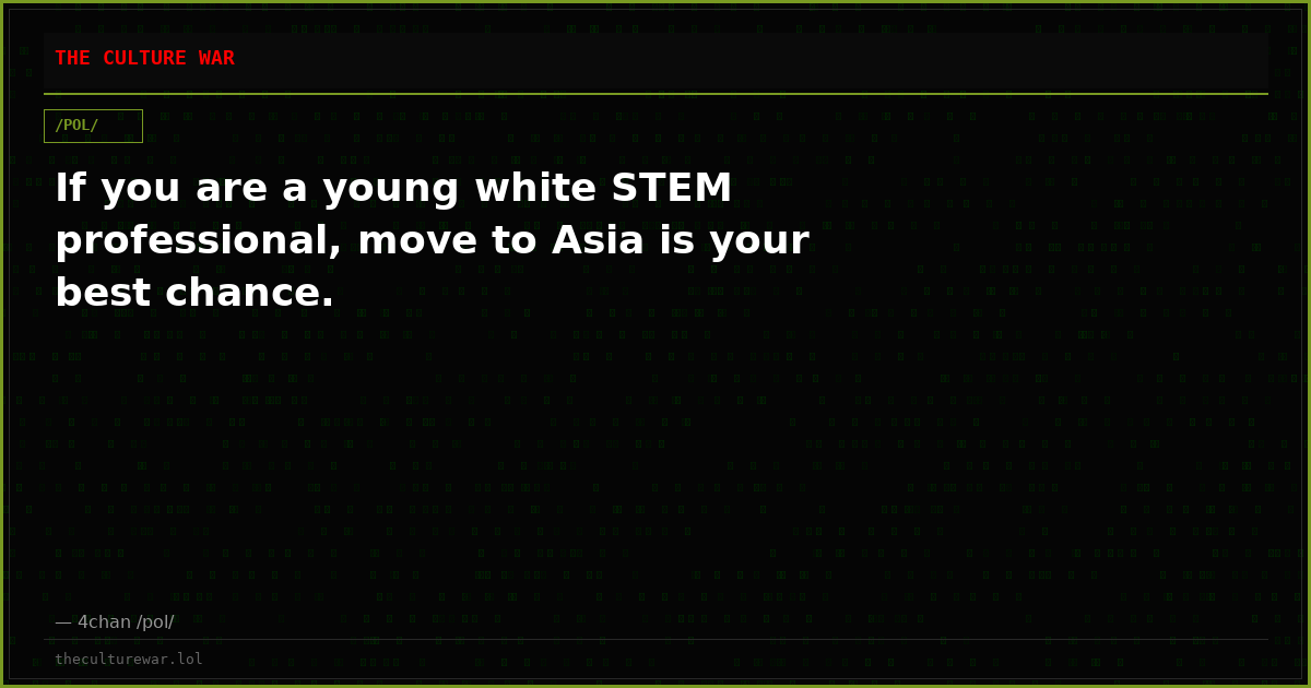 If you are a young white STEM professional, move to Asia is your best chance.