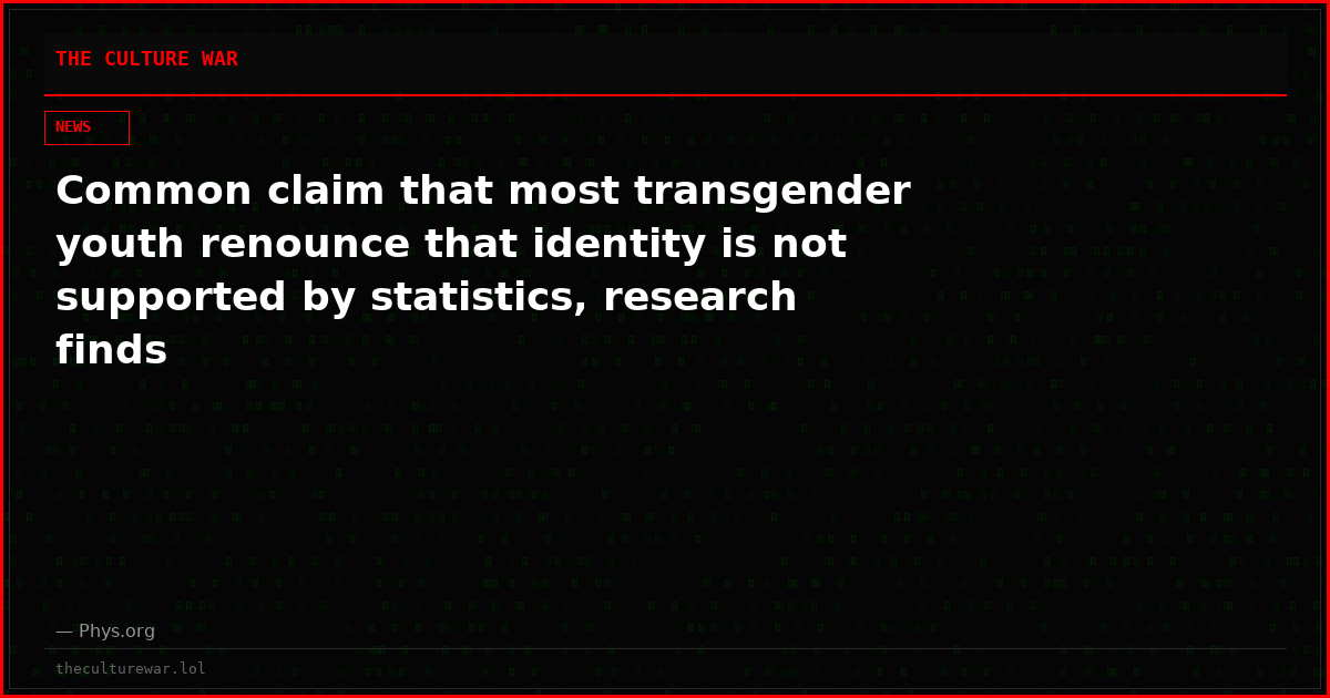 Common claim that most transgender youth renounce that identity is not supported by statistics, research finds