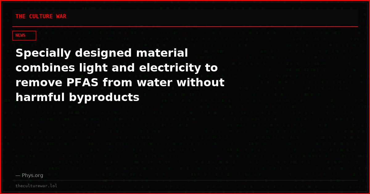 Specially designed material combines light and electricity to remove PFAS from water without harmful byproducts
