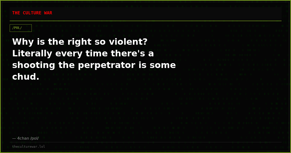 Why is the right so violent? Literally every time there's a shooting the perpetrator is some chud.