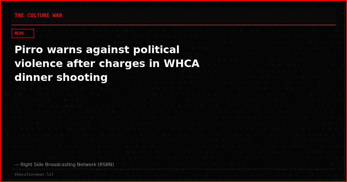 Pirro warns against political violence after charges in WHCA dinner shooting