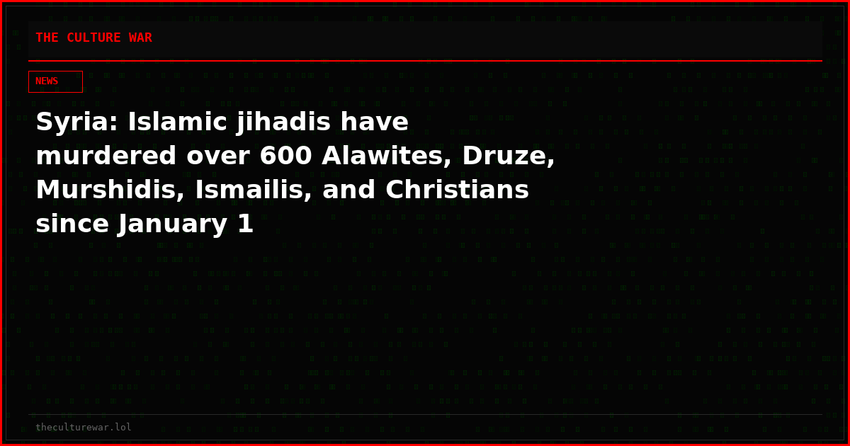 Syria: Islamic jihadis have murdered over 600 Alawites, Druze, Murshidis, Ismailis, and Christians since January 1