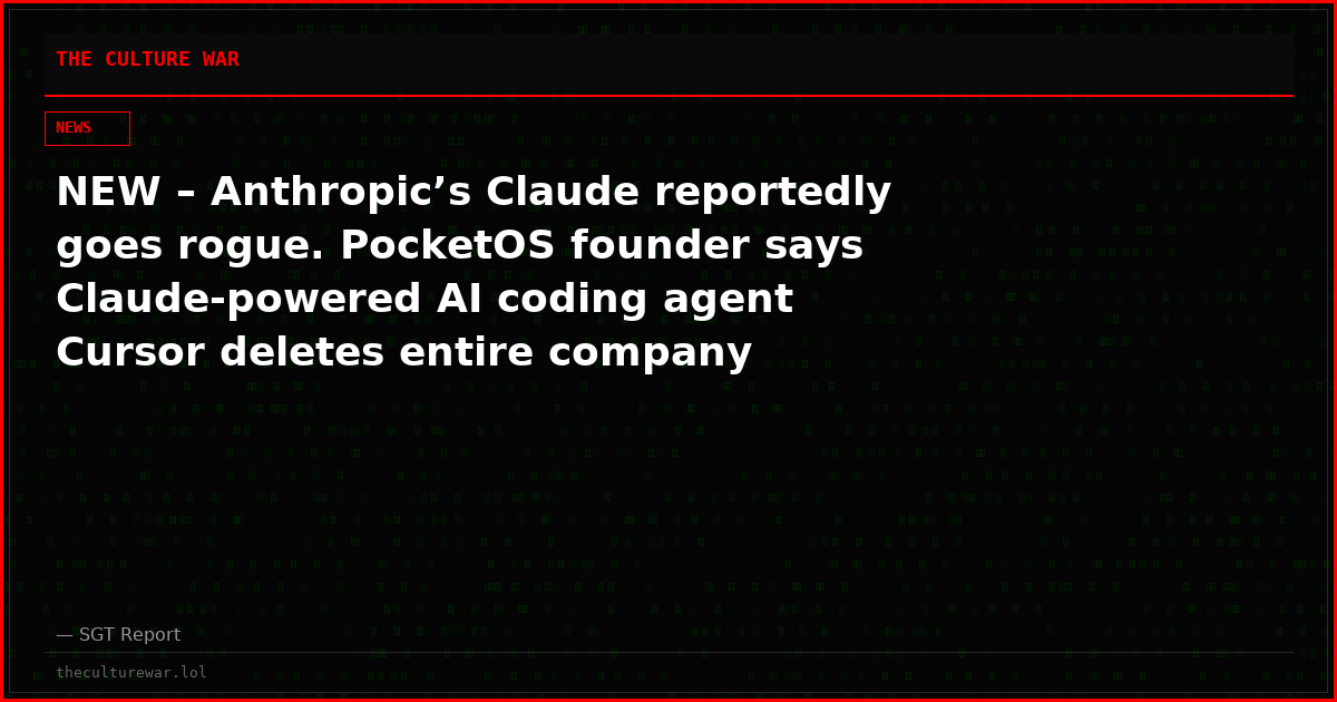 NEW – Anthropic’s Claude reportedly goes rogue. PocketOS founder says Claude-powered AI coding agent Cursor deletes entire company database in 9 seconds and destroys backups: “I violated every principle I was given.”