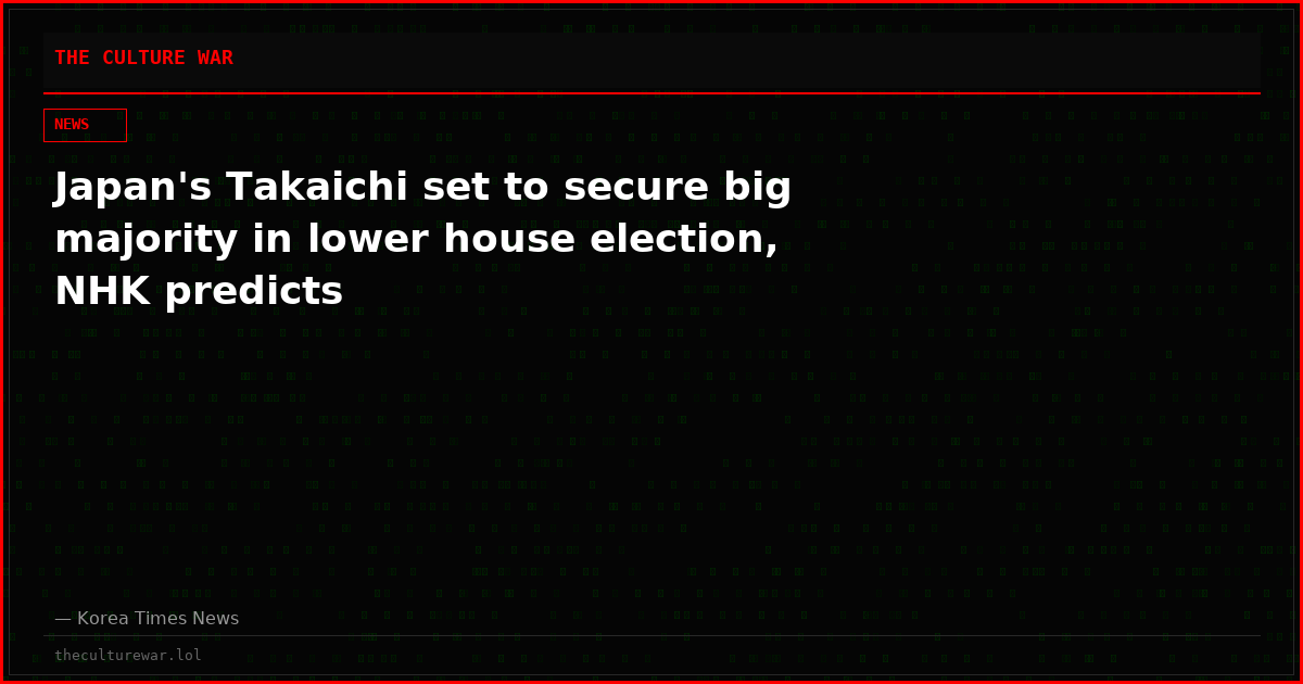 Japan's Takaichi set to secure big majority in lower house election, NHK predicts