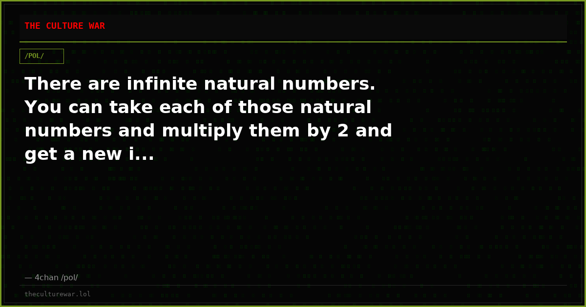 There are infinite natural numbers. You can take each of those natural numbers and multiply them by 2 and get a new i...