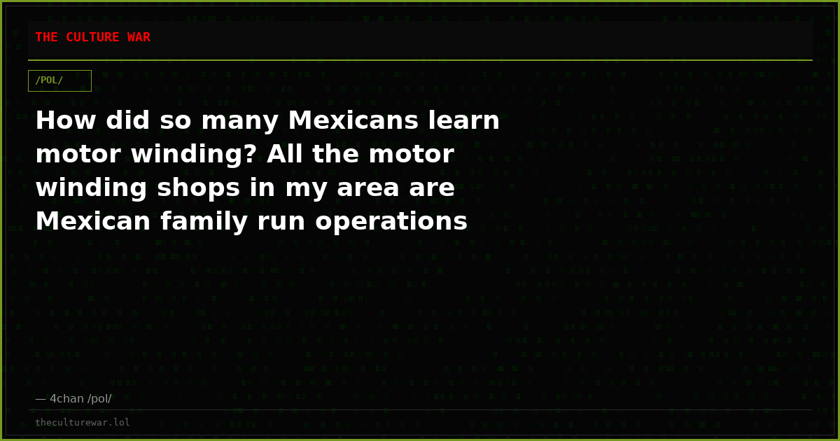 How did so many Mexicans learn motor winding? All the motor winding shops in my area are Mexican family run operations