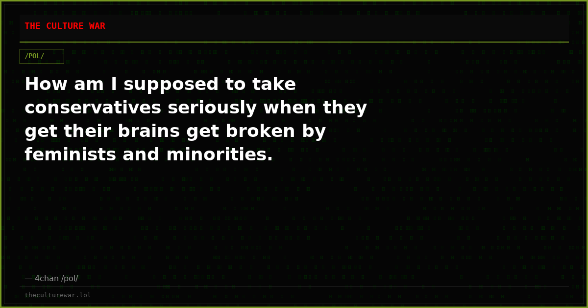 How am I supposed to take conservatives seriously when they get their brains get broken by feminists and minorities.