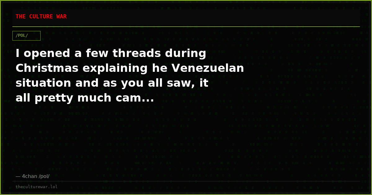 I opened a few threads during Christmas explaining he Venezuelan situation and as you all saw, it all pretty much cam...
