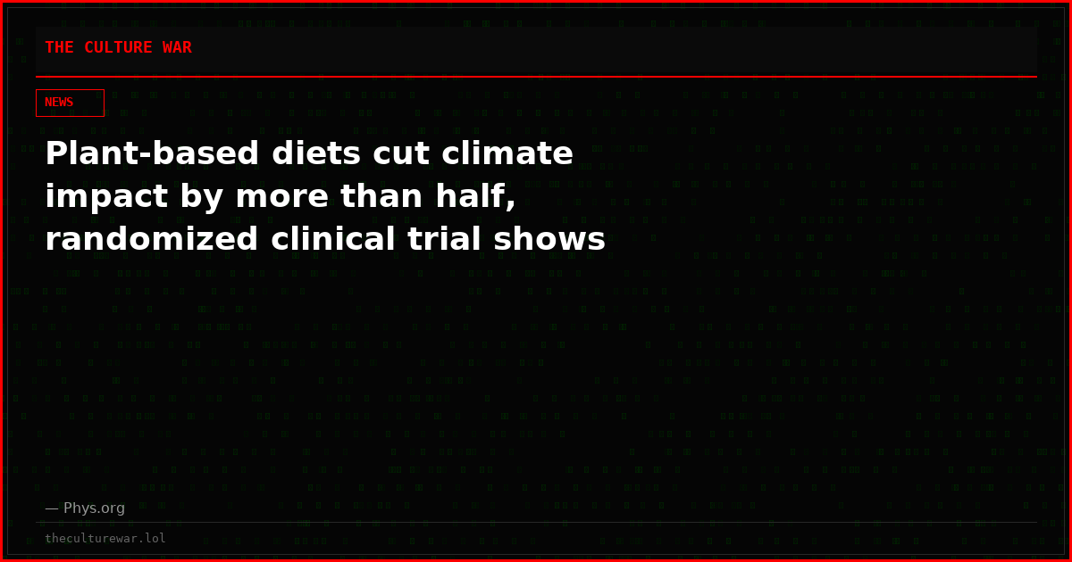 Plant-based diets cut climate impact by more than half, randomized clinical trial shows