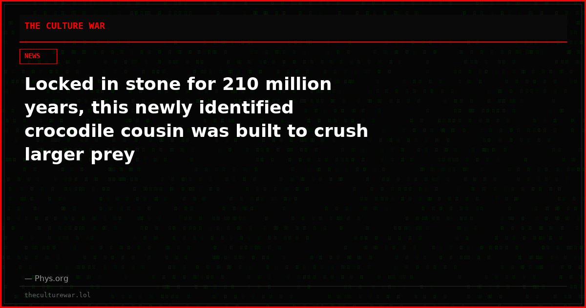 Locked in stone for 210 million years, this newly identified crocodile cousin was built to crush larger prey