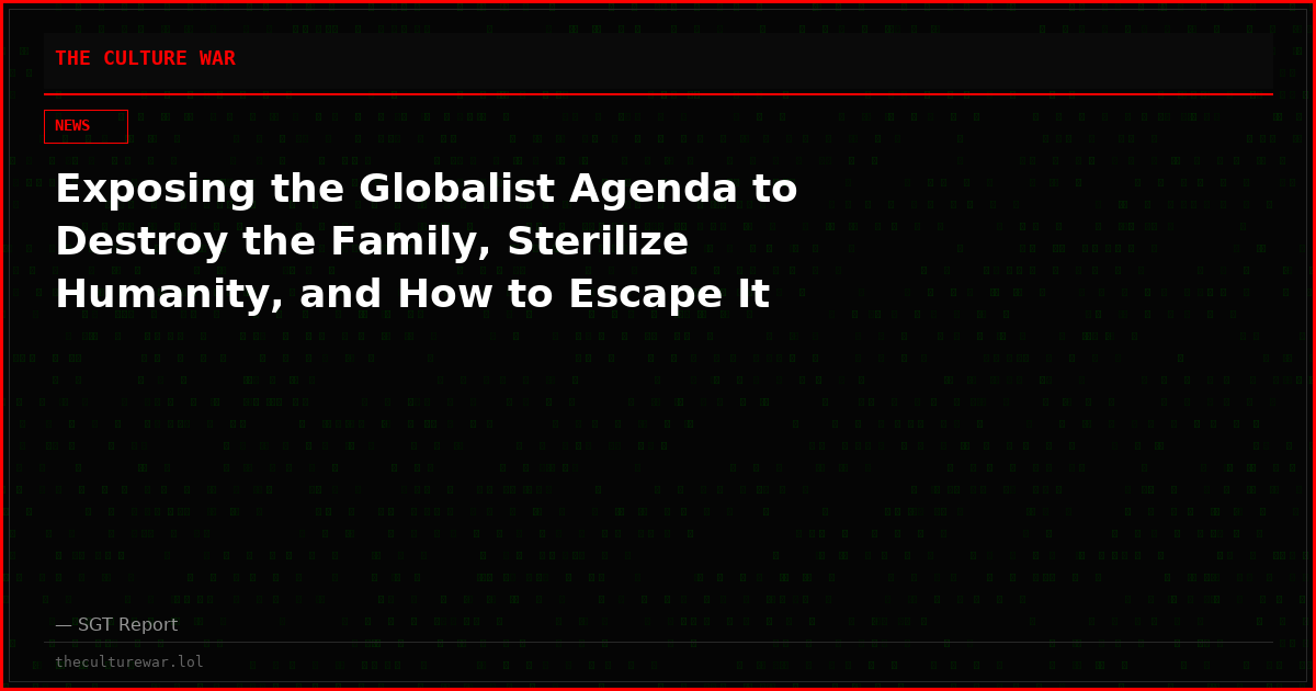Exposing the Globalist Agenda to Destroy the Family, Sterilize Humanity, and How to Escape It