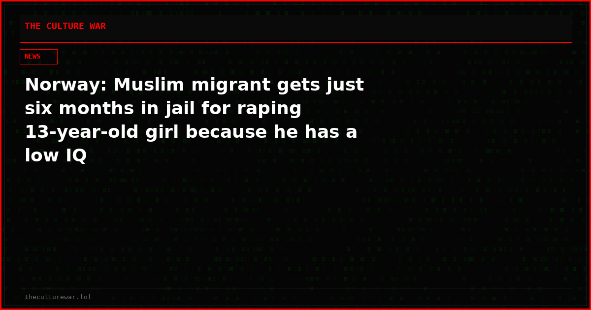 Norway: Muslim migrant gets just six months in jail for raping 13-year-old girl because he has a low IQ