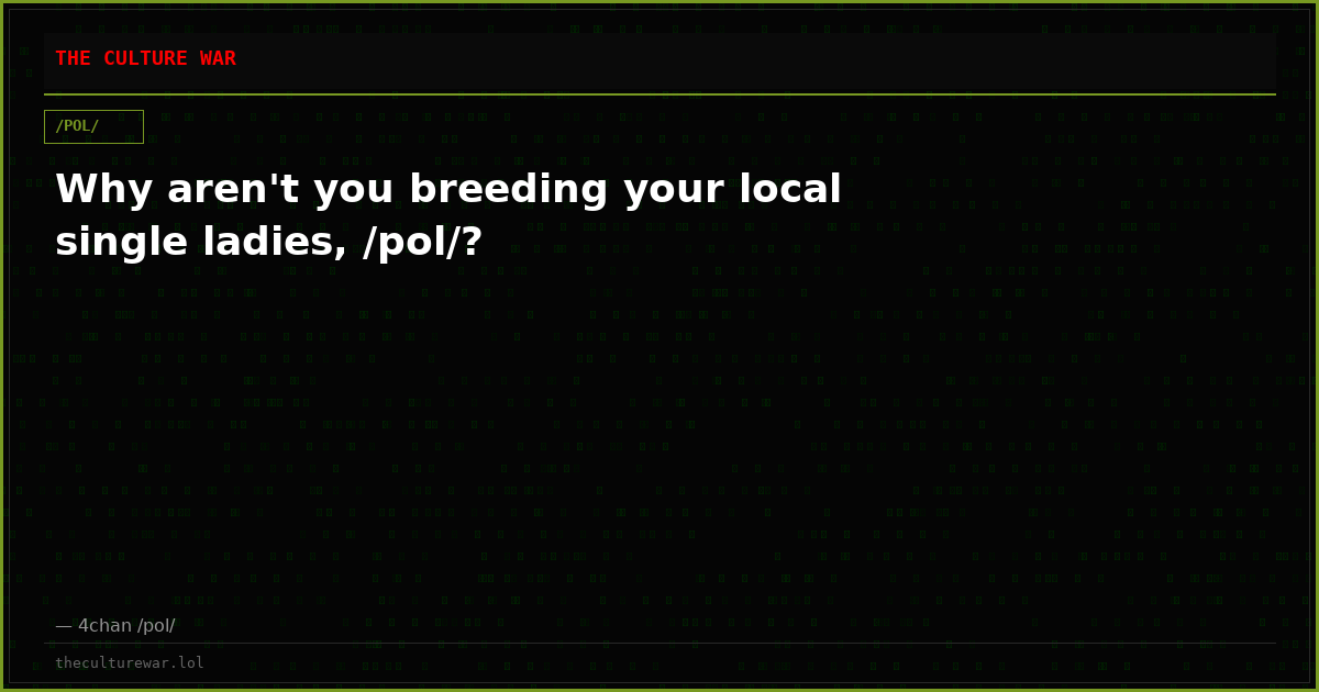Why aren't you breeding your local single ladies, /pol/?