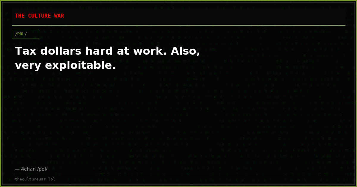 Tax dollars hard at work. Also, very exploitable.