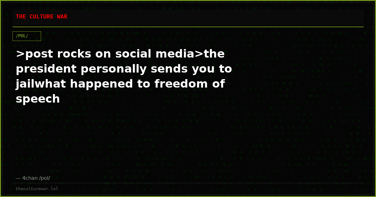 >post rocks on social media>the president personally sends you to jailwhat happened to freedom of speech