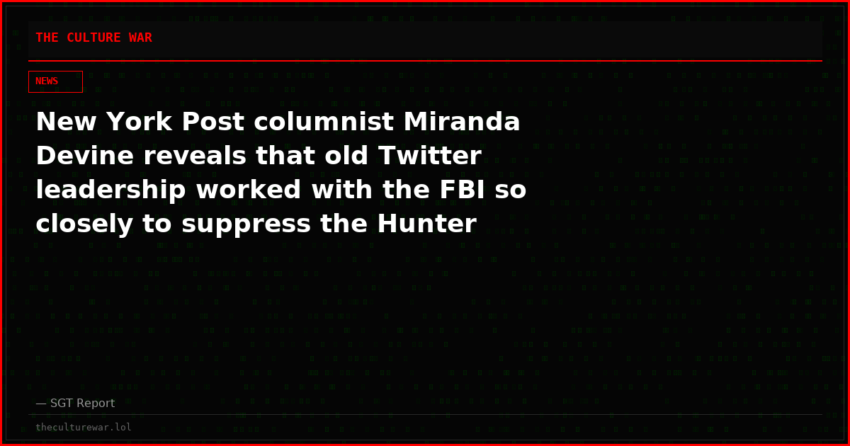 New York Post columnist Miranda Devine reveals that old Twitter leadership worked with the FBI so closely to suppress the Hunter Biden Laptop story, that they classified all links to the story as “child porn” to stop it from being shared