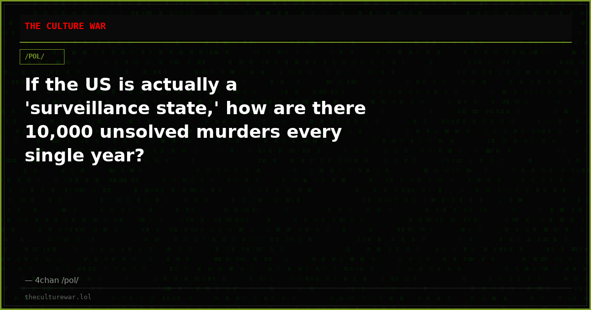 If the US is actually a 'surveillance state,' how are there 10,000 unsolved murders every single year?