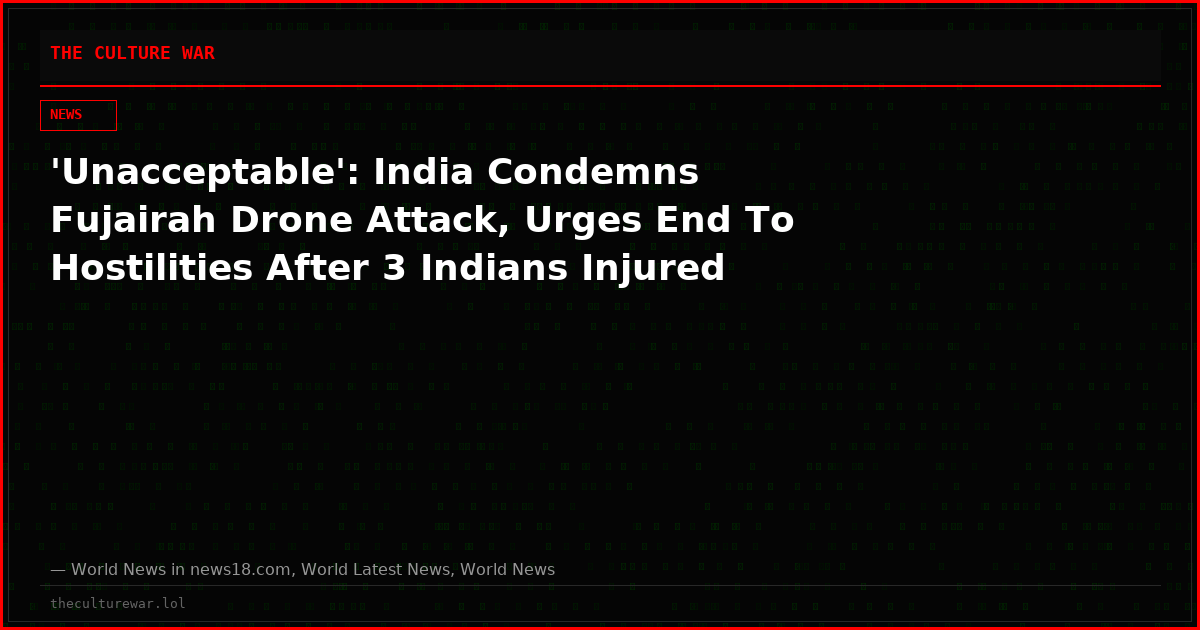 'Unacceptable': India Condemns Fujairah Drone Attack, Urges End To Hostilities After 3 Indians Injured